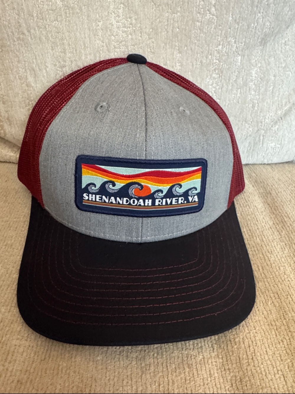Shenandoah River, VA Patch Trucker Hat - Gray/Burgundy/Black